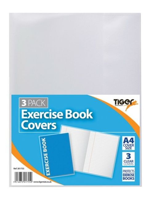 Tiger  A4 Clear Exercise Book Covers - 3 Pack