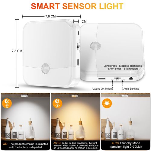 daphomeu Rechargeable Motion Sensor 7.8 cm x x 1 cm, White 6 Pcs — image 2