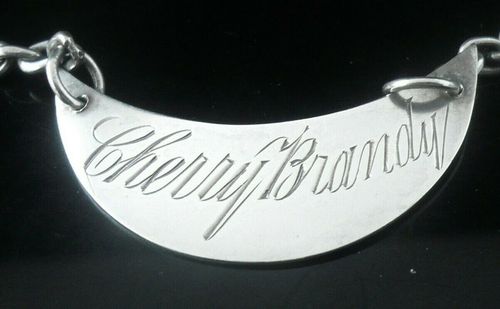  Sterling Silver CHERRY Brandy Decanter Label, Birmingham Antique 1897 — image 1
