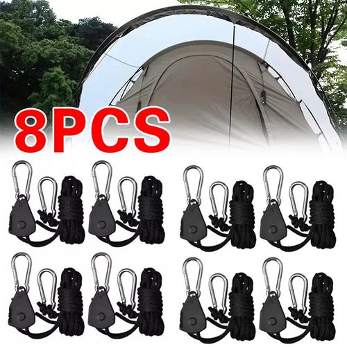 8Pcs Rope Ratchet Set Adjustable Light Hanger Tent Carbon Filter Hydroponic Grow — image 4
