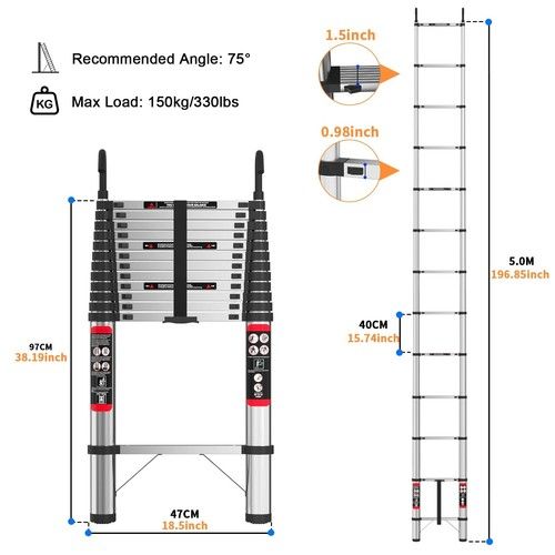 2.6M 3.2M 3.8M 4M 5M Steel Folding Telescopic Extendable Ladder Ladders Workshop