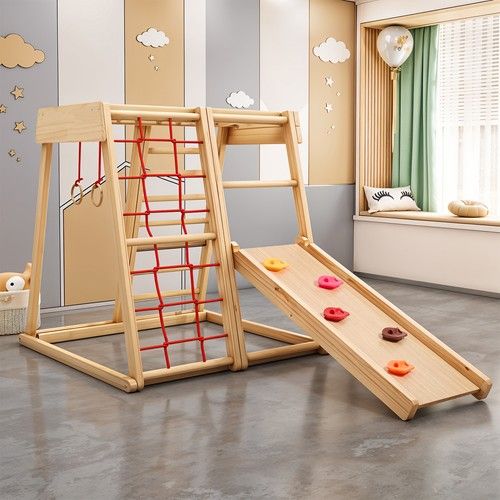 6-in-1 Kids Jungle Gym Playset Toddlers Indoor Wooden Climbing Toy Play Set UK
