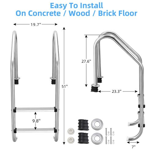 Stainless Steel Swimming Pool Ladder 2 3 5 Step Inground Above Ground Anti-Slip — image 1