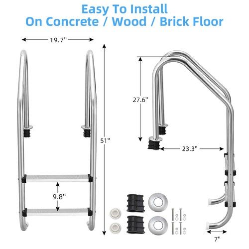 Stainless Steel Swimming Pool Ladder 2 3 5 Step Inground Above Ground Anti-Slip