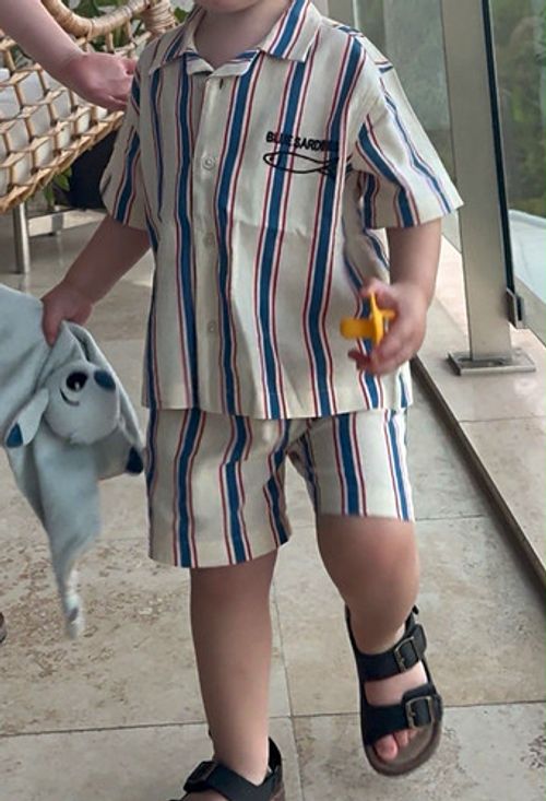 Blue Sardine 2-Piece Striped Short Sleeve Button-Up Shirt & Shorts Set
