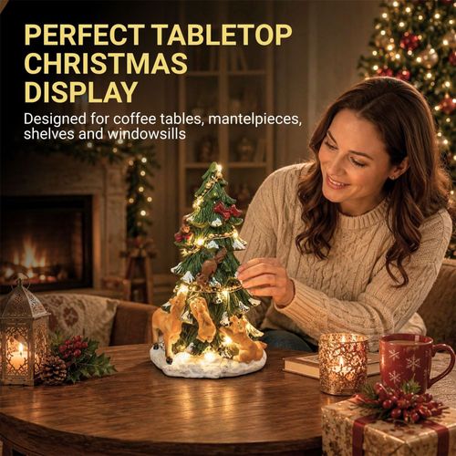27cm Prelit Christmas Tree Resin Figure LED Tabletop Window Xmas Festive Decor — image 8