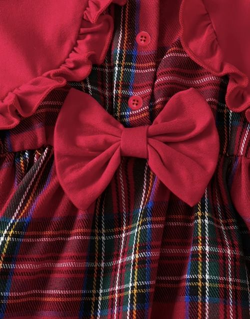 Girls Red Plaid  Long Sleeve Knee Dress Bow        12 to 18 Months — image 3