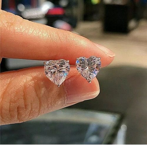 2 Ct Heart Shape VVS1/D Lab Created Stud Earrings 14k White Gold 7mm Push Back — image 1