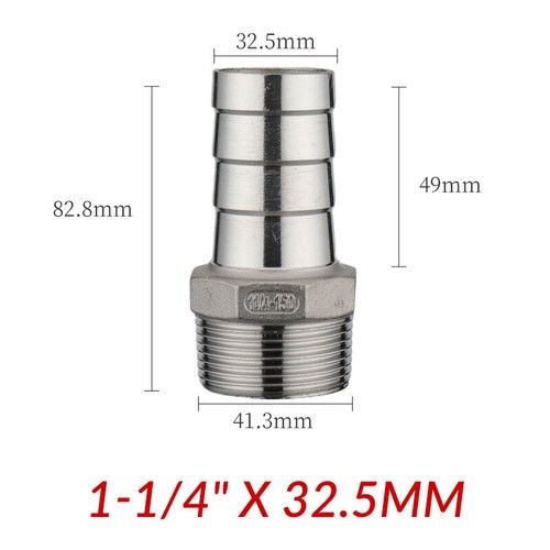 1/8"-2“ NPT M Thread Pipe Fitting x Barb Hose Tail Connector Stainless Steel 304