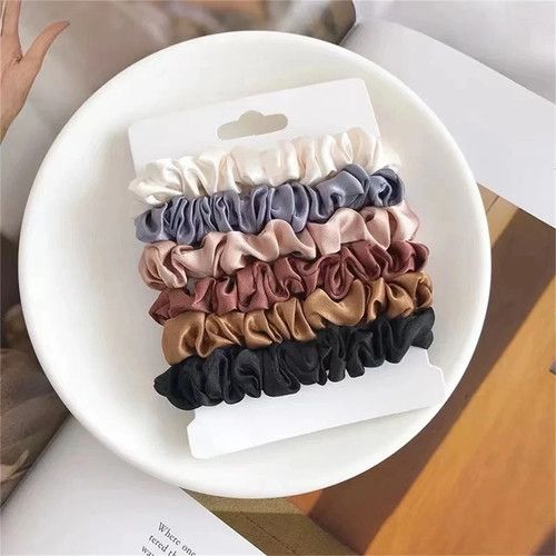 6PCS Silk Satin Scrunchies Hair Ties Elastic Ponytail Hair Bands Soft Hair Rope