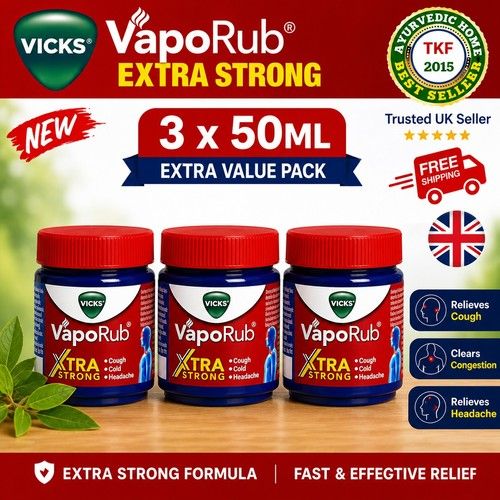 Vicks VapoRub Xtra Strong 3 X 50ml Extra Strength Chest Rub Cold Cough Relief UK