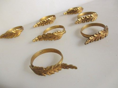 Antique Brass Curtain Rings Victorian Holder Hangers French Rococo Gilt Old x7