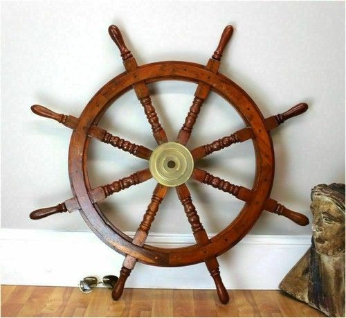 36 Inch Big Ship Steering Wheel Wooden Antique Teak Brass Nautical Pirate Ship's