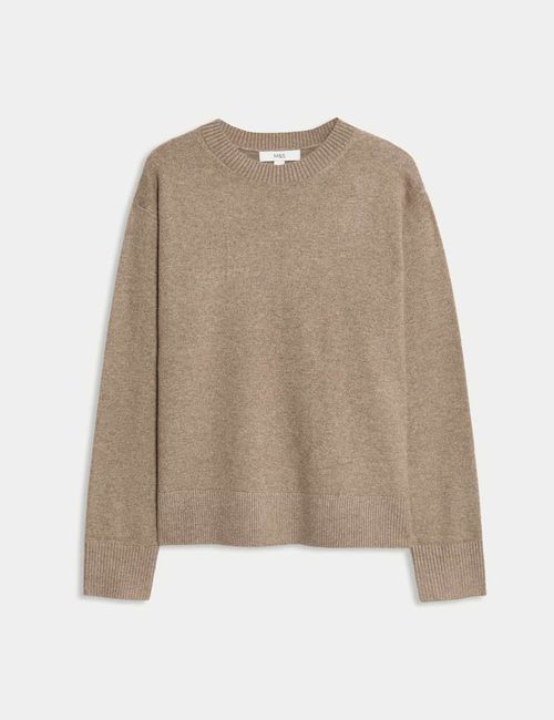 M&S Womens Crew Long sleeved Buttonless Full length Jumper in Hazelnut — image 2