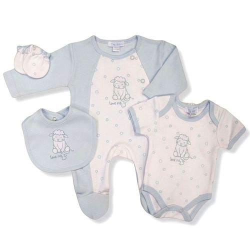 Premature Baby Boy Cotton 4 Piece Outfit Set Sleepsuit Vest Bib Mitts BLUE — image 6