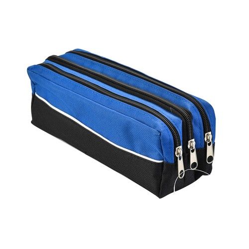 Triple Pocket Pencil Case Zip Large Rectangular Fabric Assorted Colours School 