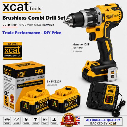 DCD796-Type Brushless Combi Drill Set 2 x Batteries & Charger DeWalt Compatible