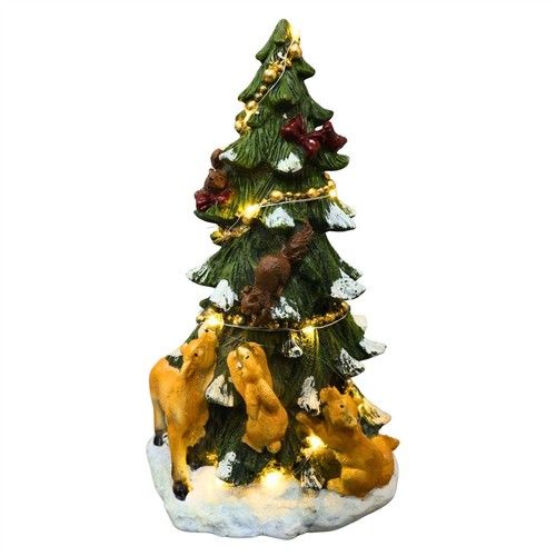 27cm Prelit Christmas Tree Resin Figure LED Tabletop Window Xmas Festive Decor