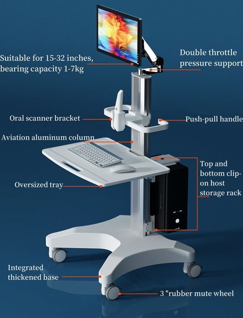 Medical Trolley Stand Dental Oral Scanner Mobile Cart Clinic Laptop Rack — image 2