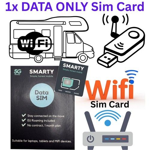 1 x SMARTY Sim card UK WiFi Router DATA ONLY Pay As You Go 5G 4G MiFi