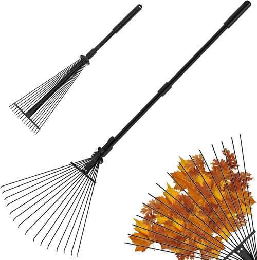 25 TINES ADJUSTABLE TELESCOPIC METAL GARDEN RAKE LEAF METAL HANDLE LAWN GRASS — image 2