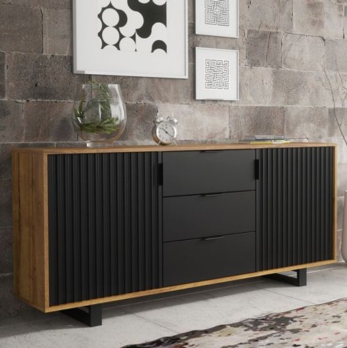 Sideboard TV Unit Cabinet Storage Modern Slatted Doors Drawers Sleek 140cm