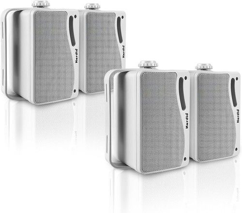 4 Pack Herdio 3.5" Indoor Outdoor Speakers Wall Mount Passive Wired 400W Patio