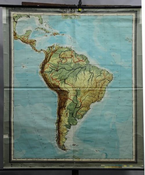 South America Vintage Rollable Geographical Map Wall Chart Poster Print