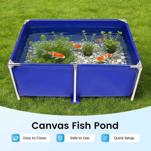 Canvas Above Ground Fish Pond, Foldable Blue Aquarium Pool with Drain Valve — image 2