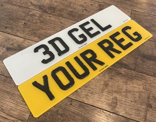 PAIR OFF 3D GEL DOMED RESIN NUMBER PLATES 100% MOT AND ROAD LEGAL — image 1