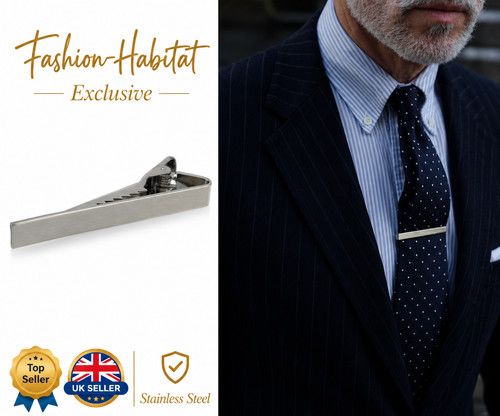 Classic 5.8CM Wide Silver Tie Clip for Men in Chrome Stainless Steel Bar Pin UK