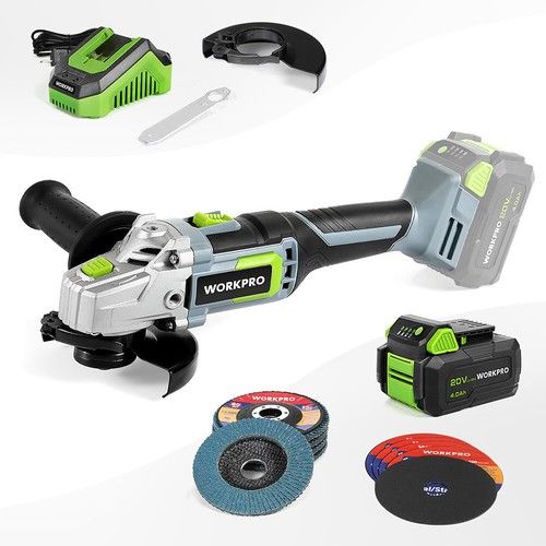WORKPRO 20V Cordless Angle Grinder 125mm, 7500rpm,Battery and Fast Charger