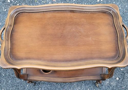 Vintage Italian Wooden Drinks Trolley Bar Cart Tea Serving Table PieCrust Top — image 3