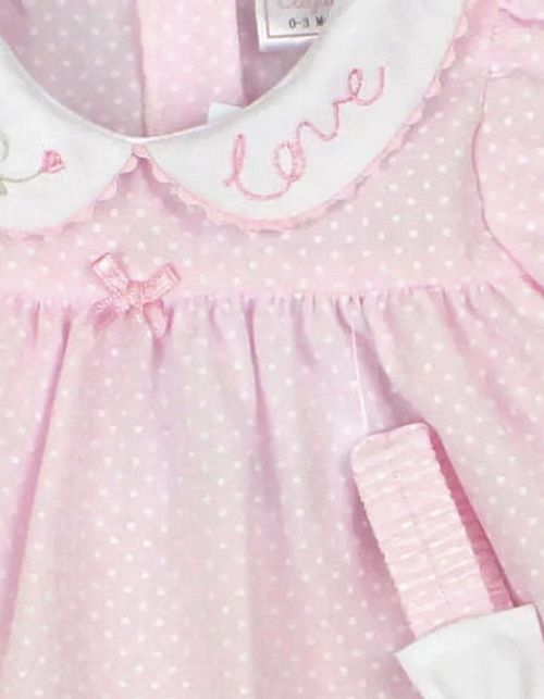 Baby Girl Dress Set Outfit Embroidered Bow Headband Pink — image 4