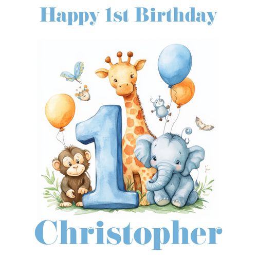 Wrapping Paper Blue 1st Birthday Personalised Name Safari Baby Boy Gift Wrap — image 4