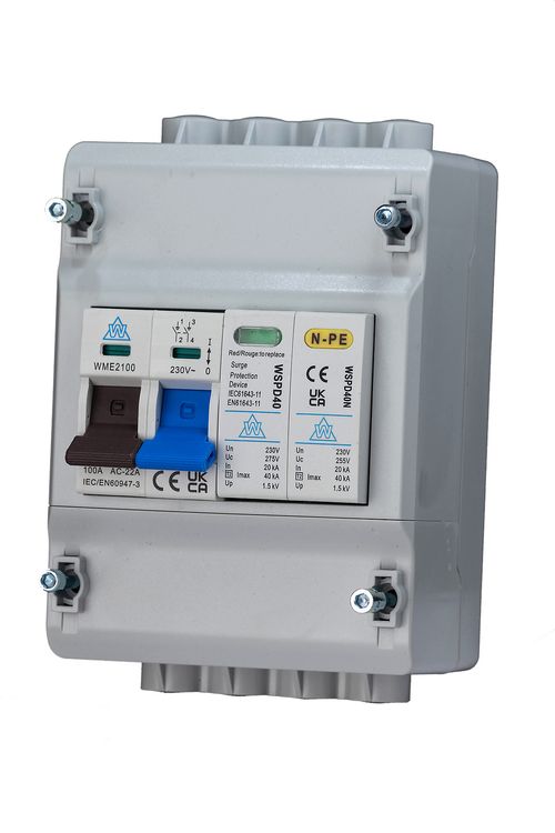 WEC440SP SPD 100A 2 Pole Terminal Mains Switch Meter Supply Tails Cable Isolator — image 1