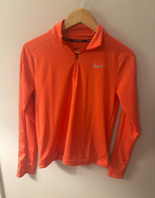 Nike Women’s Orange Dri-FIT 1/4 Zip Mock Neck Running Top Size S Long Sleeve — image 1