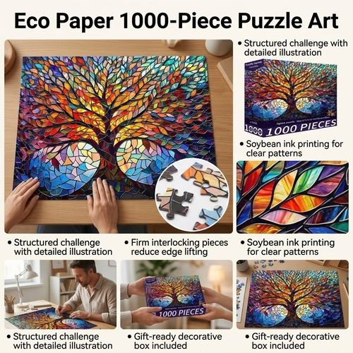1000 Pieces Stained Glass Jigsaw Puzzle, Beautiful Tree of Life Art Puzzles — image 11