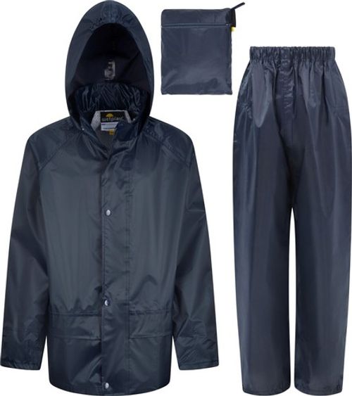 Childs Waterproof Suit Jacket + Trousers Rain Set Kids Childrens Boys Girls Hood