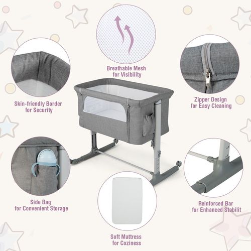 3-in-1 Baby Bedside Bassinet Crib Height- Infant Newborn Cot Bed — image 10