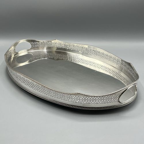 Antique Silver Plated Gallery Serving Tray Cocktail Drinks Tea Handles Stud Feet — image 1