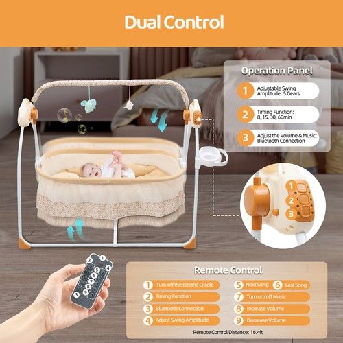 Electric Bluetooth Auto-Swing Cot Baby Cradle Crib 25KG Infant Bed Rocking Chair