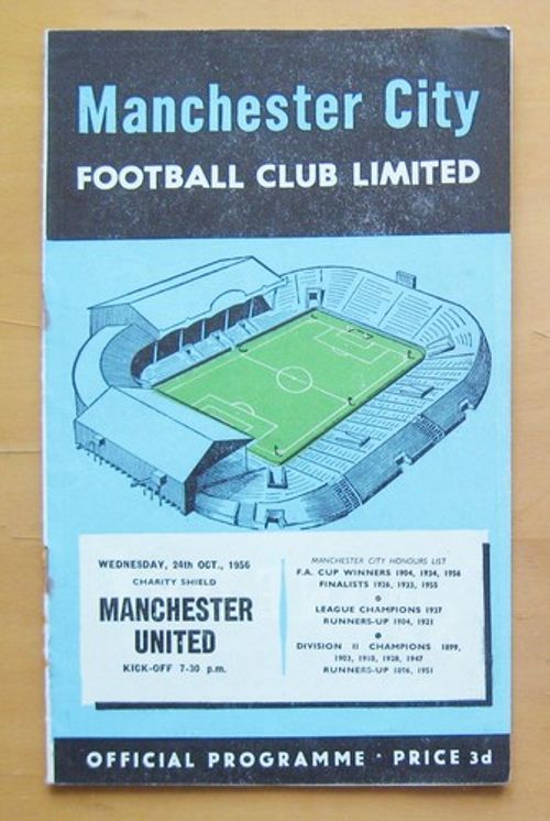 MANCHESTER CITY v MANCHESTER UNITED Charity Shield 1956 Good Condition Programme