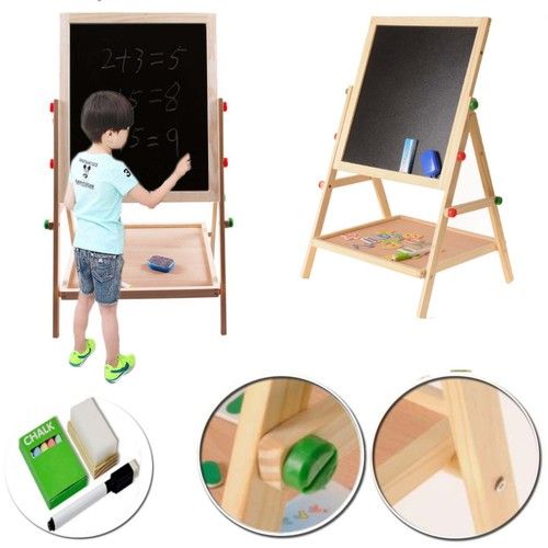 2 in 1 KIDS WOODEN EASEL BLACKBOARD WHITEBOARD CHILDRENS DRAWING ART CHALK BOARD