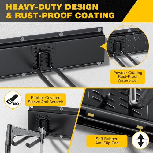 3x Garage Garden Tool Holder Storage Rack Shed Wall Mounted Organiser Long Hooks — image 4