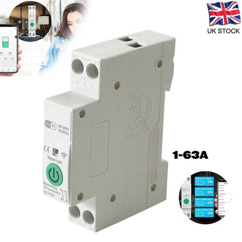 63A WiFi Smart Circuit Breaker Tuya DIN Rail Energy Monitor Over Voltage Protect