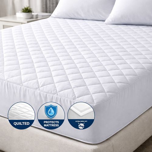 Extra Deep Fitted Mattress Protector Quilted Soft Microfibre Bed Cover All Sizes — image 1