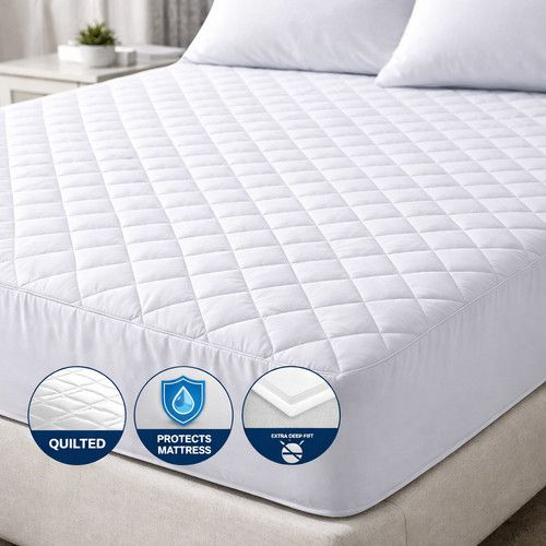Extra Deep Fitted Mattress Protector Quilted Soft Microfibre Bed Cover All Sizes