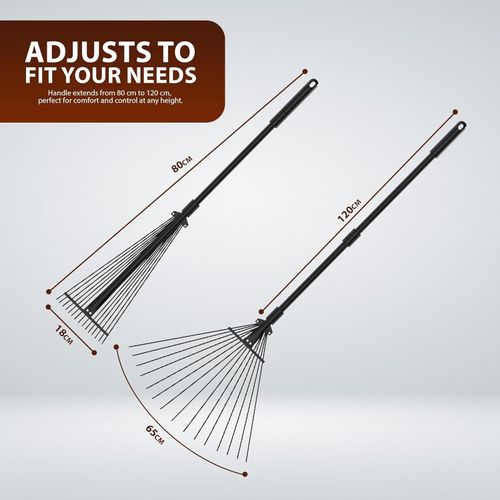 25 TINES ADJUSTABLE TELESCOPIC METAL GARDEN RAKE LEAF METAL HANDLE LAWN GRASS — image 3