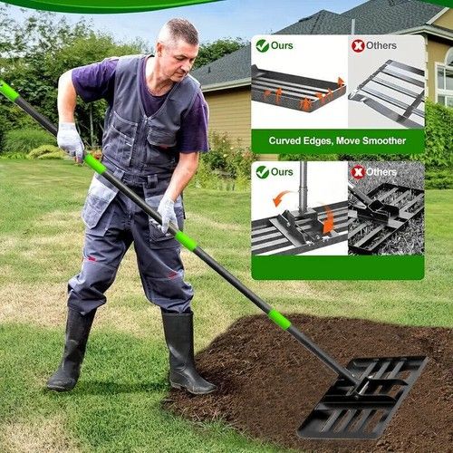 Heavy Duty Lawn Leveller Lute Sand Soil Leveling Rake Grass w/ Adjustable Handle
